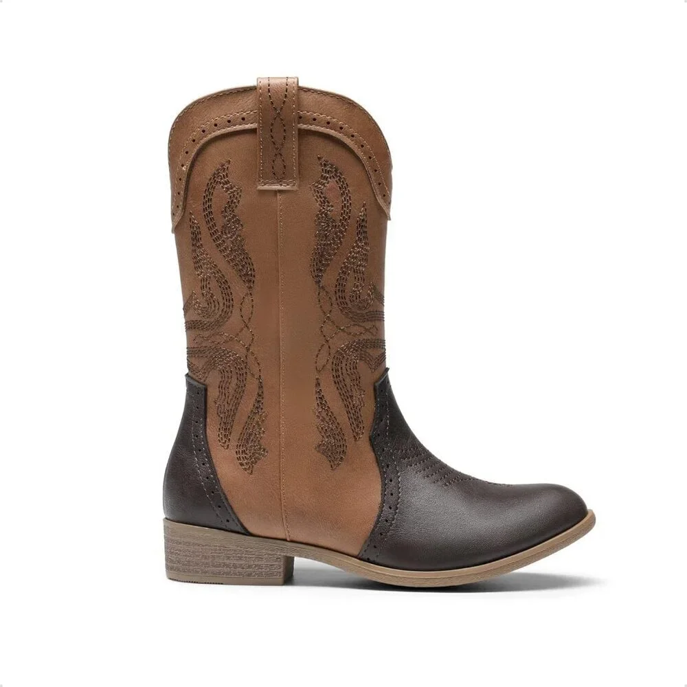 🆕 Women Tan Cowboy Western Boots Mid Calf Riding Shoes - Picture 4 of 6